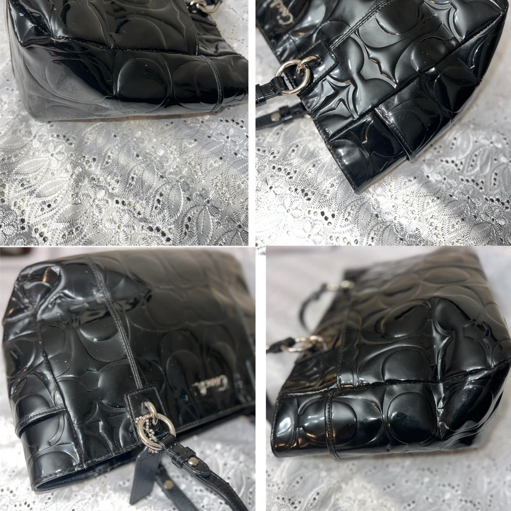 Coach F17728 Black Leather Floral Embossed Tote - Picture 5 of 7